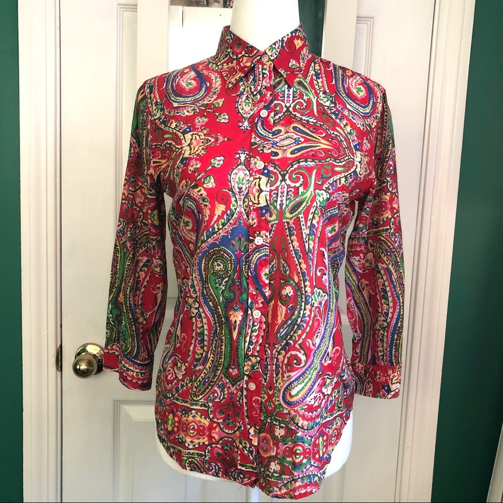 LAUREN Ralph Lauren Red Paisley Button Down Shirt XSP